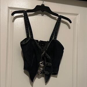 Arinee Black Denim Buckle Corset Top
